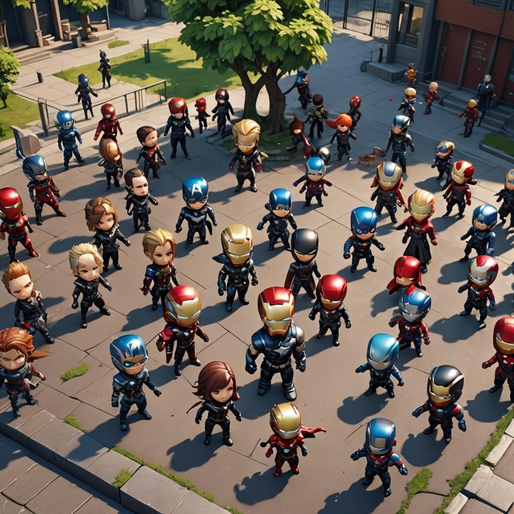 Chibi Avengers in a Whimsical Playground Scene