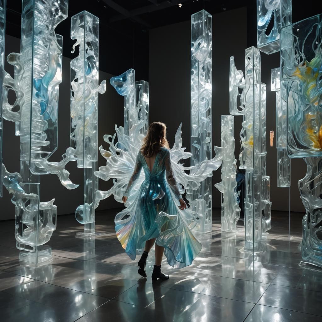 Glass Labyrinth: A Vibrant, Iridescent Art Piece