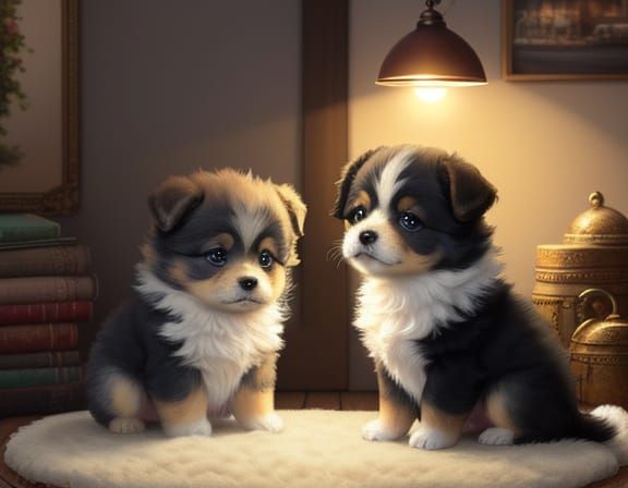 Fluffy Puppy Concept Art in Whimsical Digital Painting Style