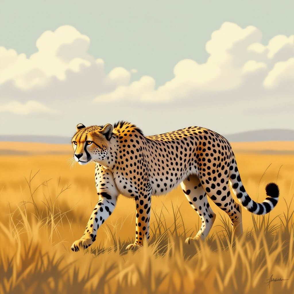 Cheetah Stalking in Savannah with Atmospheric Lighting
