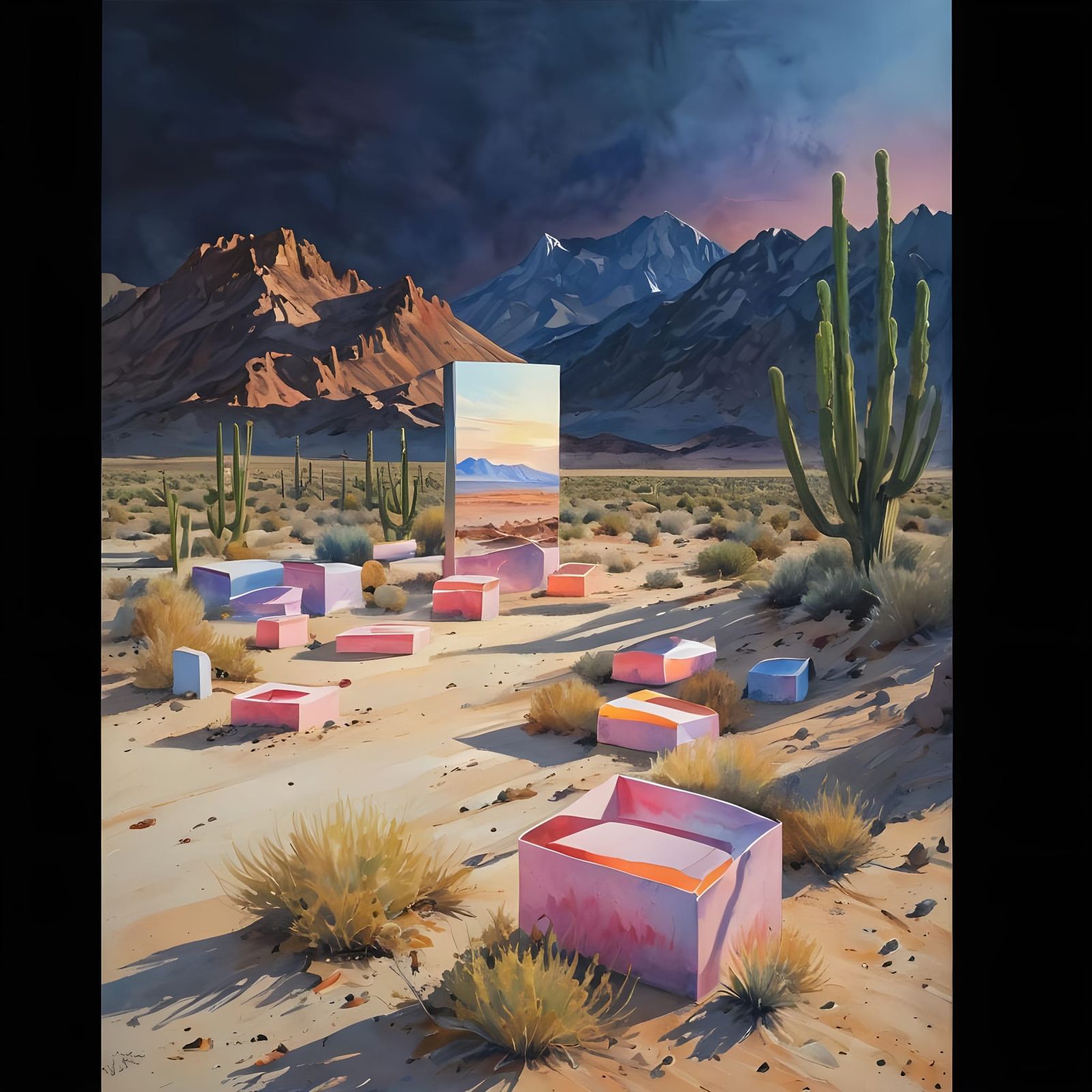 Minimalist Architectural Landscape in Watercolor