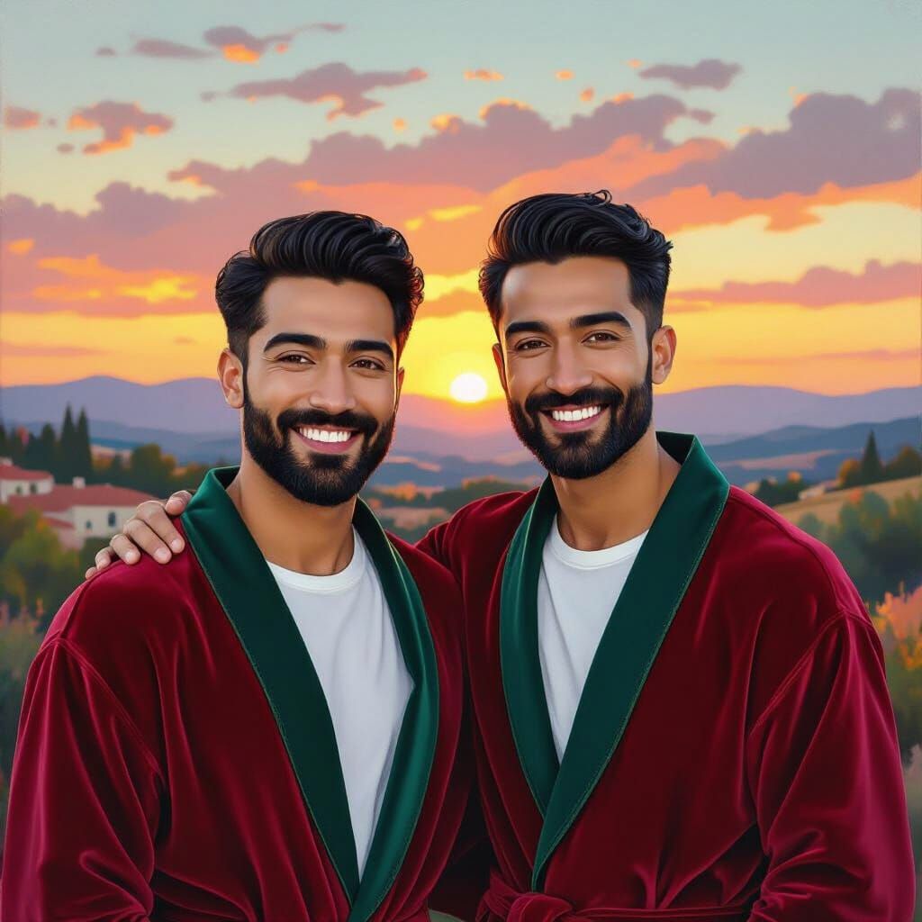 Joyful Men in Velvet Robes: An Impressionist Portrait