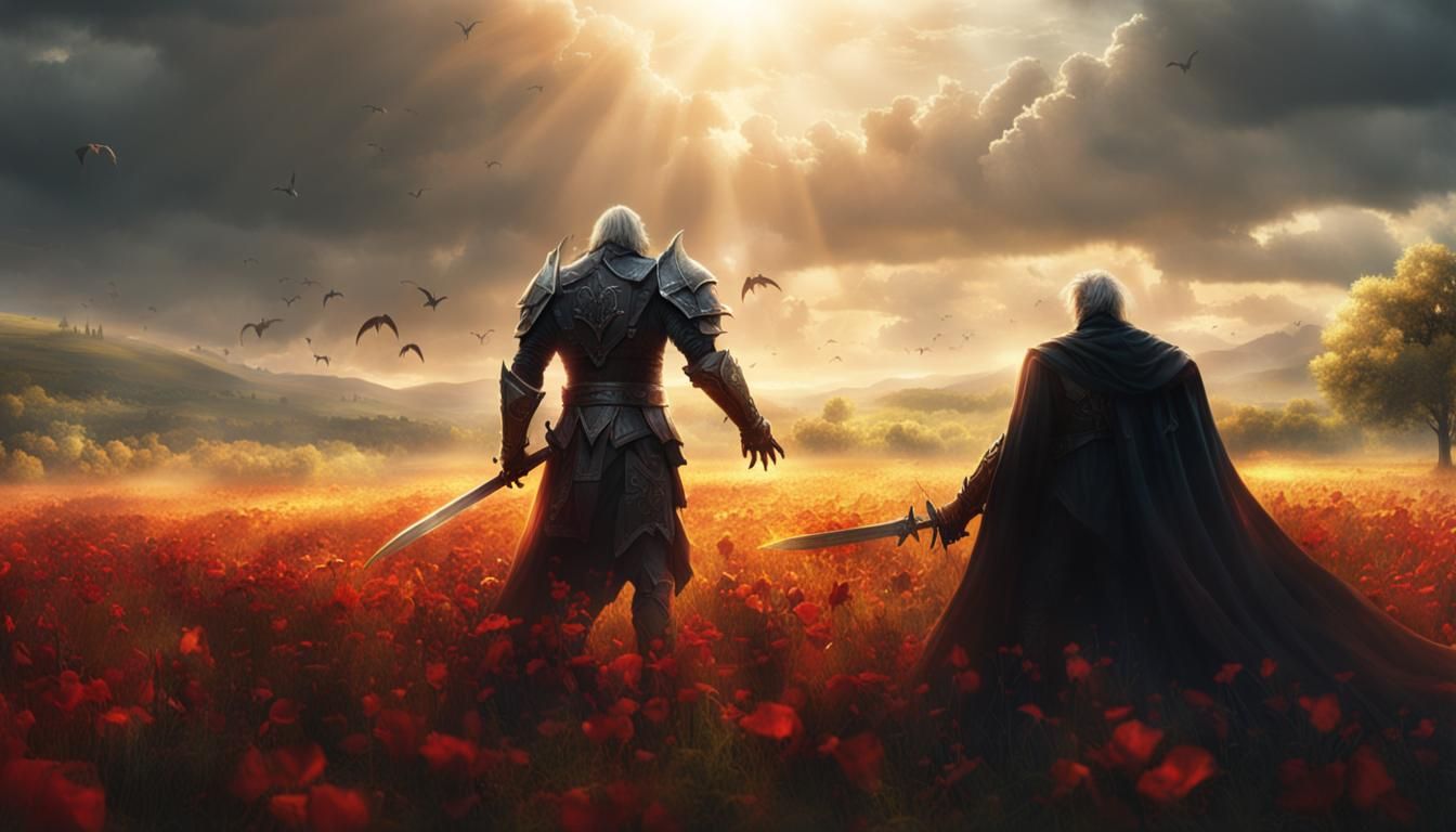 Paladin Defeats Vampire Lord in Vibrant Digital Matte Painti...