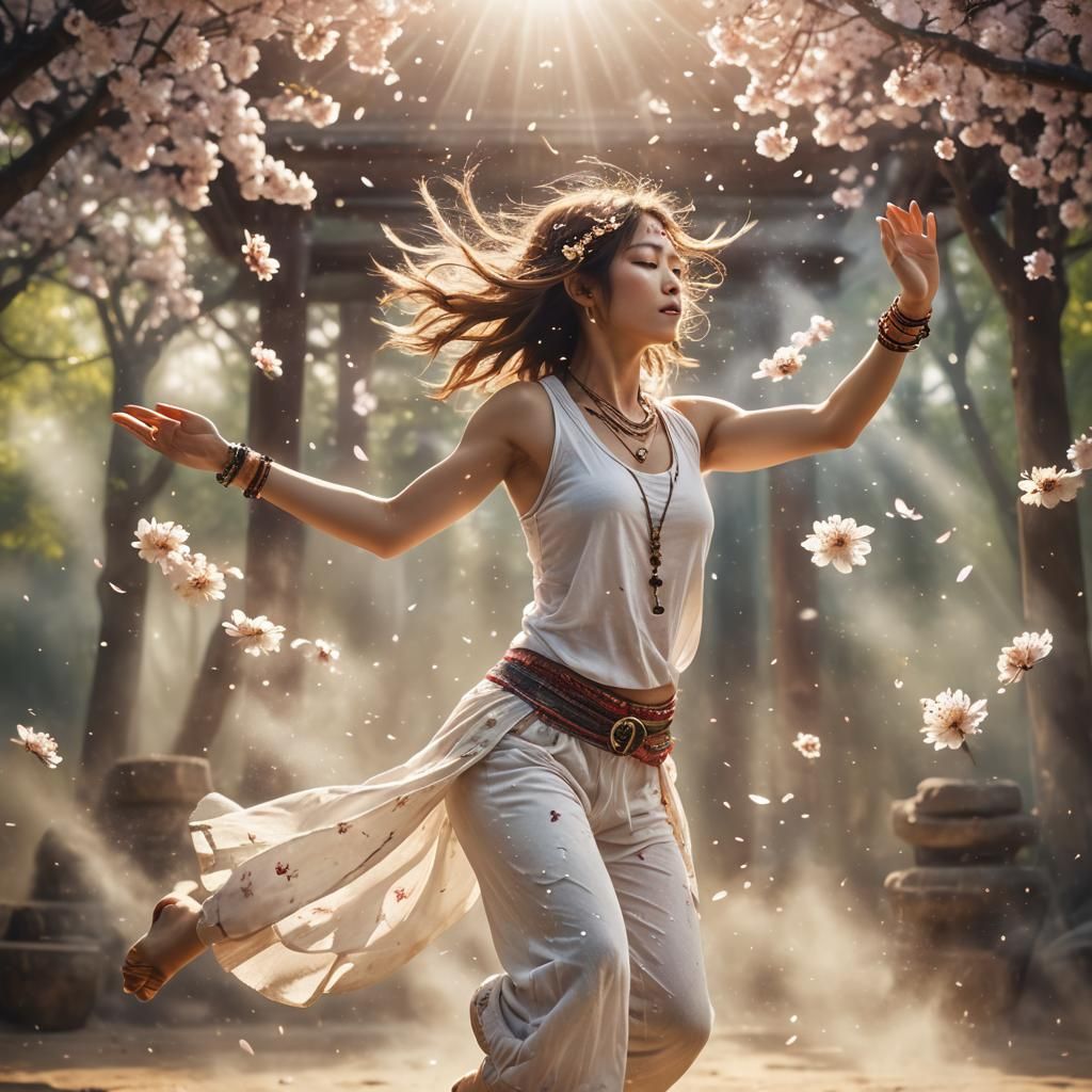 Ethereal Hippy Goddess in Vibrant Sakura Bloom