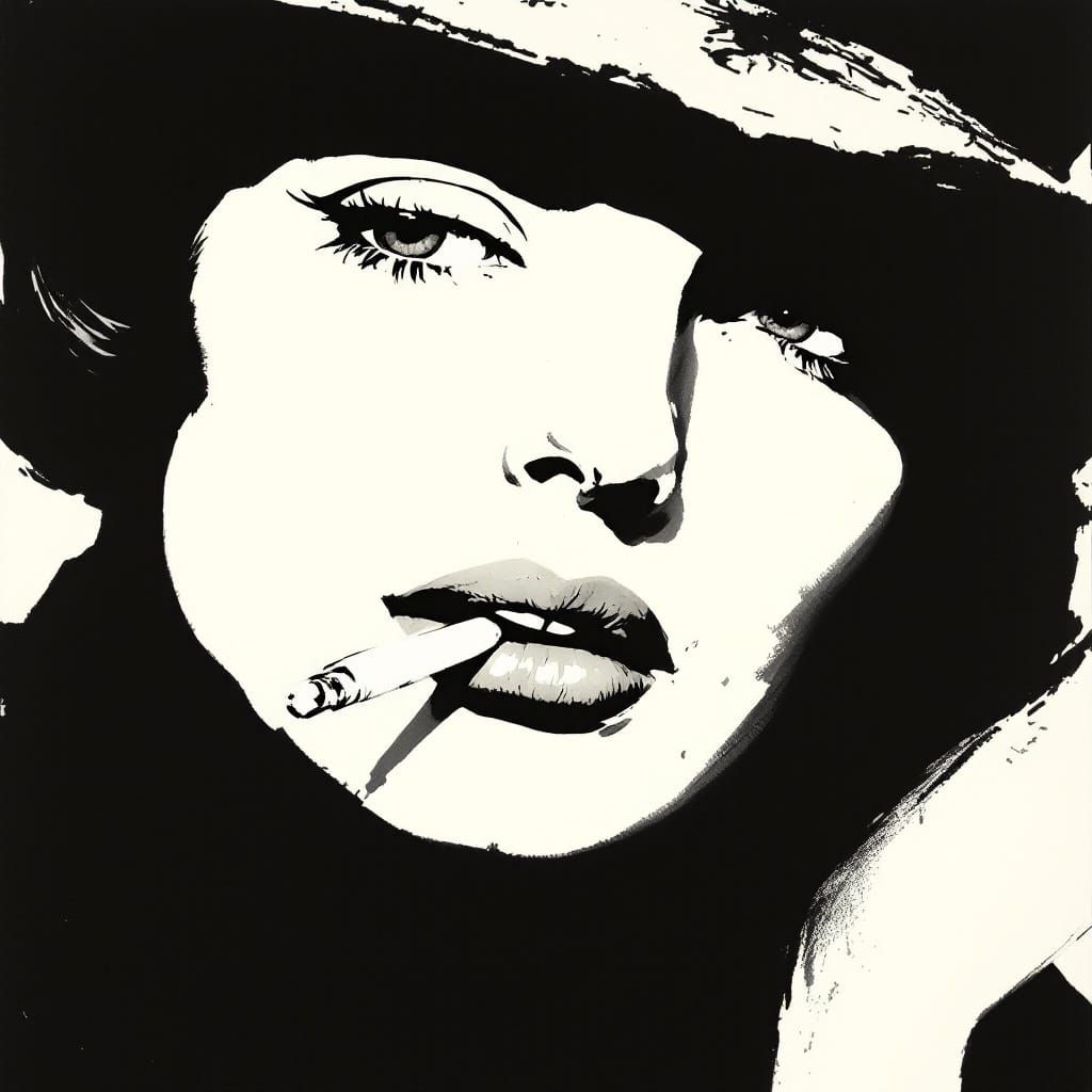 Sultry 1930s Woman Smokes with Mysterious Gaze