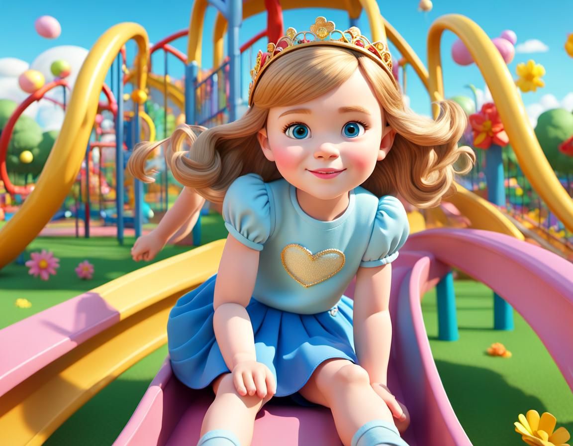 Enchanted Playground Princess in Vibrant 3D Animation Style