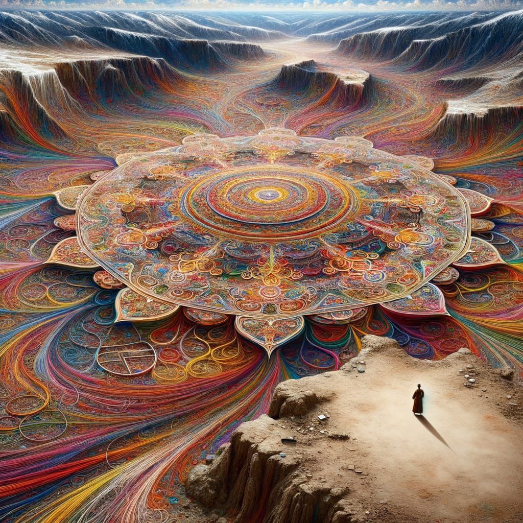 Intricate Mandala Landscape with Figure in Abstract Style