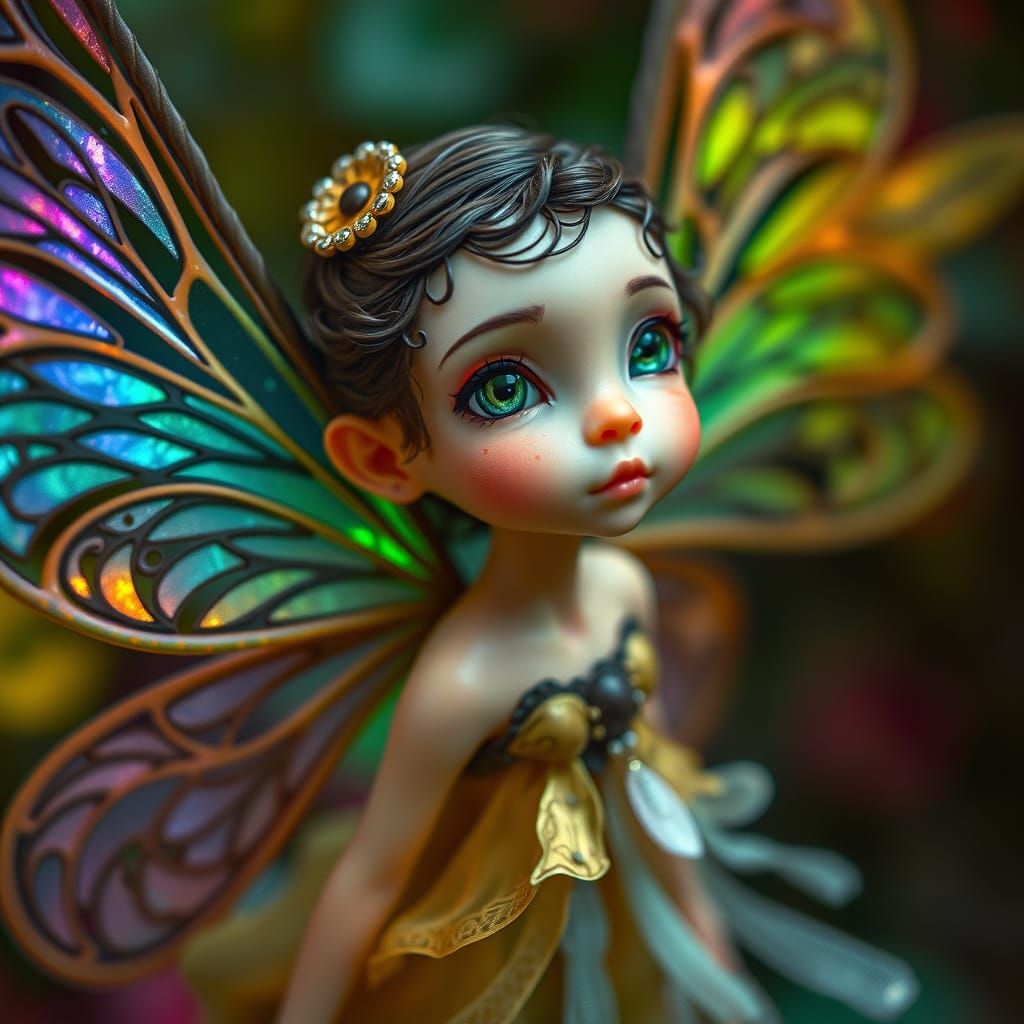 Wood Nymph with Filigree Wings in Hyperrealistic Style