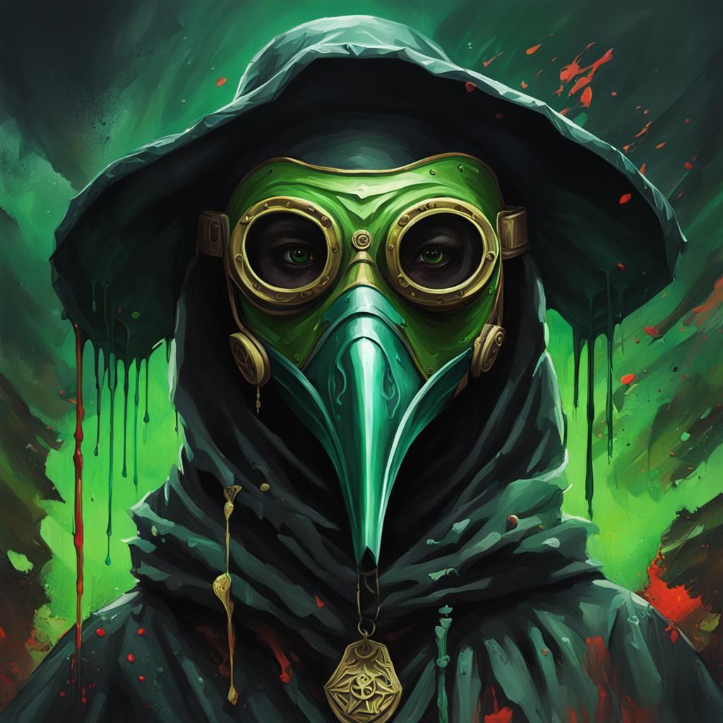 Dark Goddess of Pestilence in Greenish Plague Doctor Mask