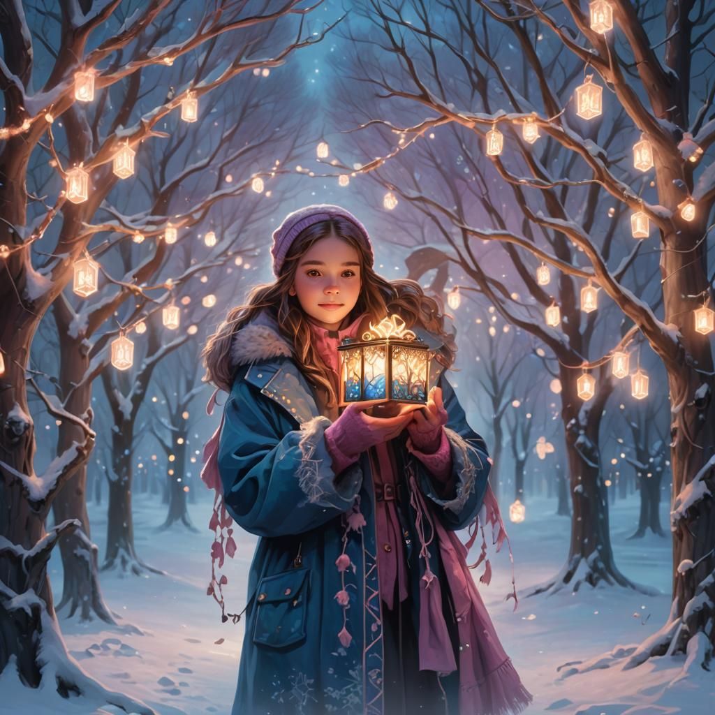 Young Girl's Winter Wonderland, Vibrant Fantasy Concept Art