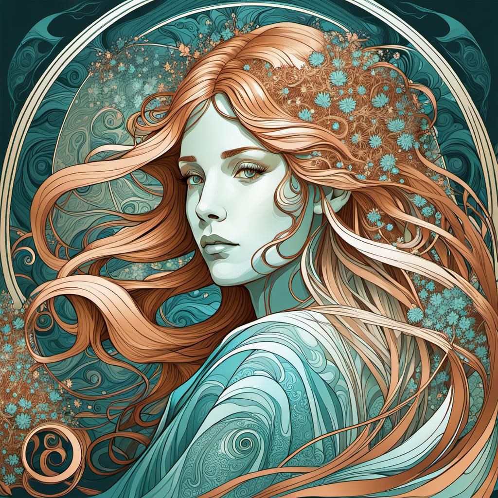 Ethereal Woman in Golden Robes amidst Whimsical Trees