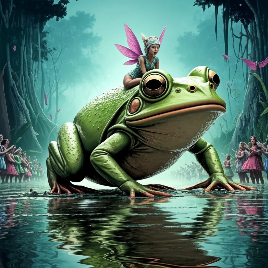 Vibrant Swamp Racing Scene in Hyperdetailed Style