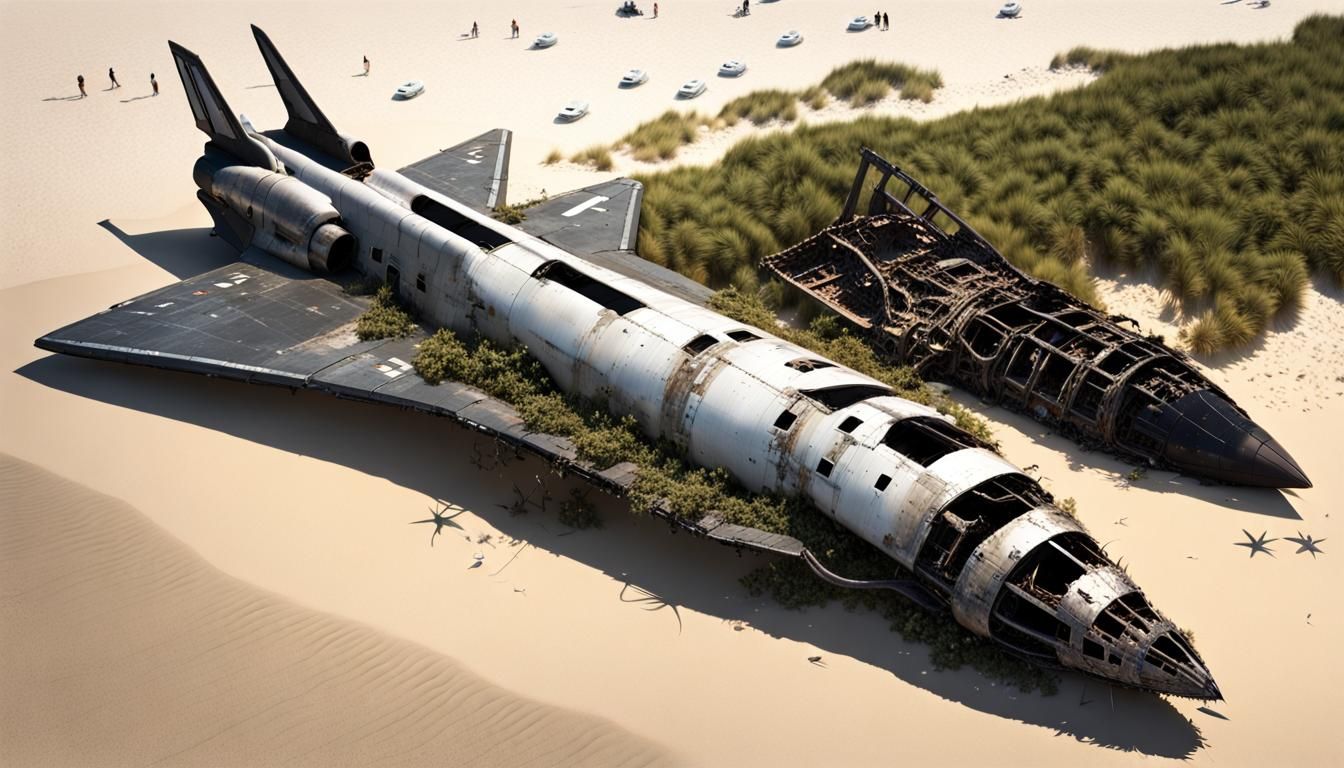 Post Apocalyptic Ruins of a Futuristic Spacecraft Amidst a D...