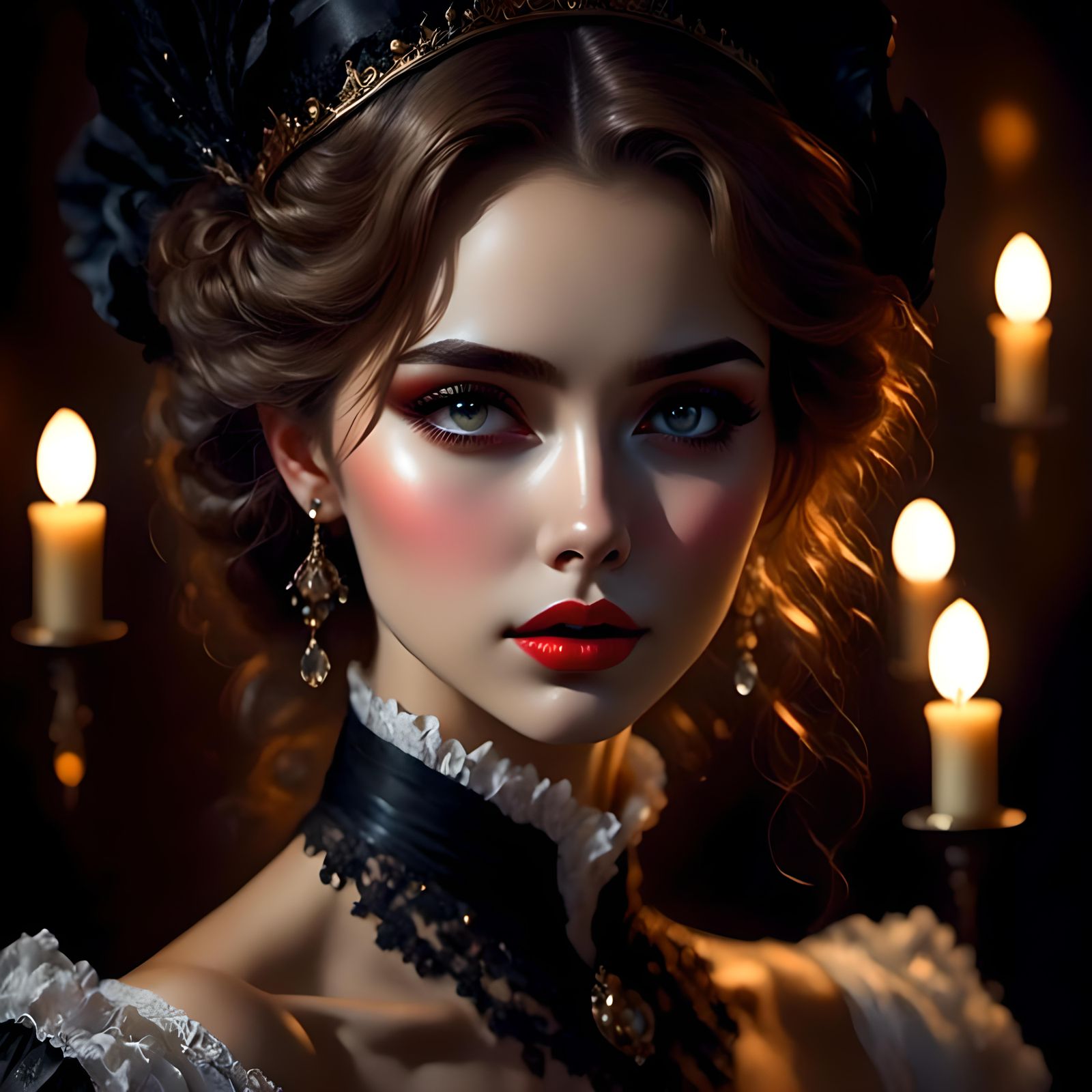 Beautiful Watercolor Portrait of a Sad Servant in a Candleli...