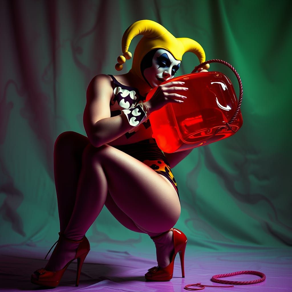 Vibrant Harlequin Pierrot in 80s-Inspired Underwear Scene