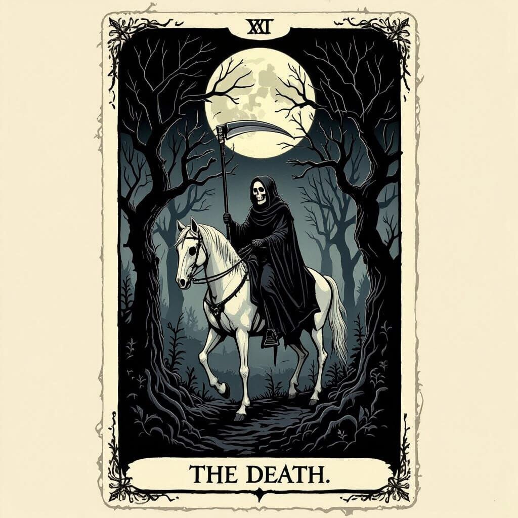 Gothic Death Tarot Card in Skeletal Forest