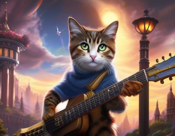 Detailed Musician Cat in 3D Game Style