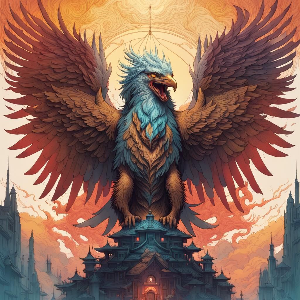 Ethereal Griffon Portrait in Vibrant, Intricate Digital Art