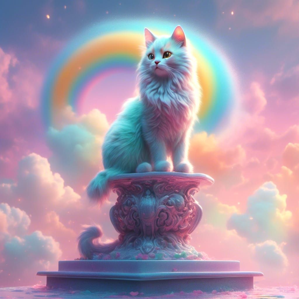 Hyperrealistic Unicorn Cat in Iridescent Fog