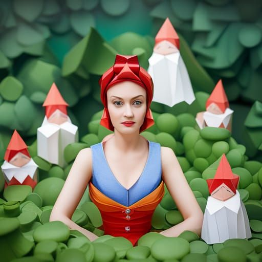 Snow White and Dwarfs as Origami Papercraft