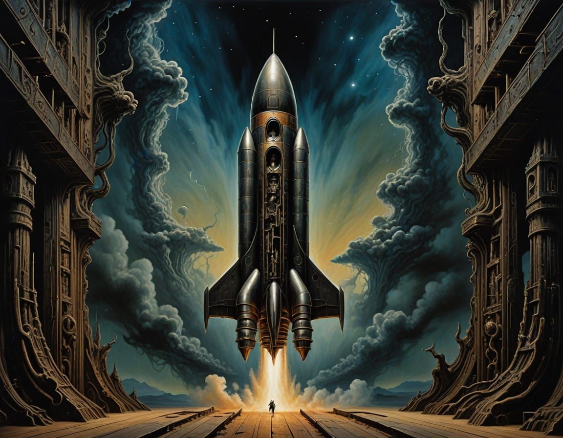 Rustic Spacecraft Pierces Ethereal Expanse