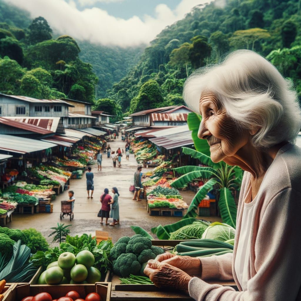Elderly Woman at Rainforest Market in Lush Town