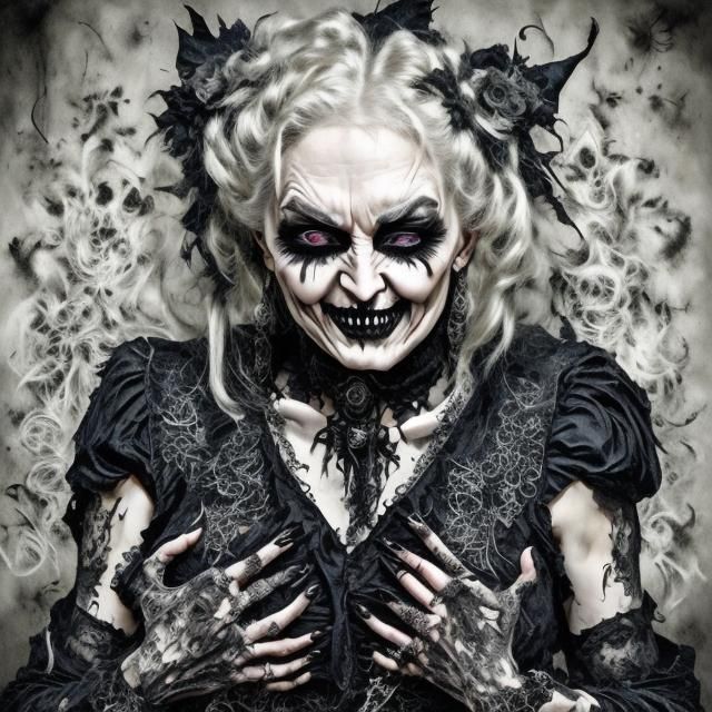 Mysterious Old Woman in Darkened Landscape