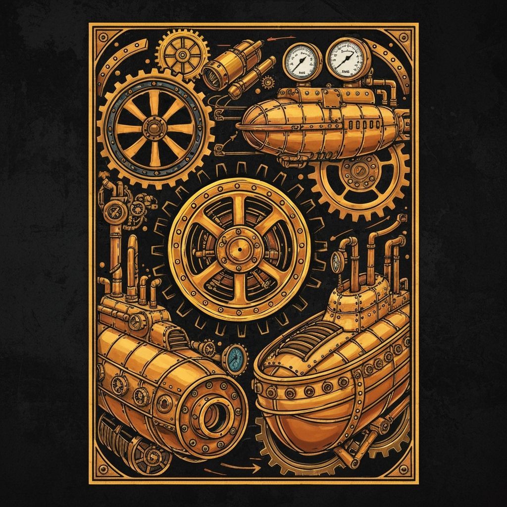 Dieselpunk Nautilus Tattoo Sheet in Metallic Colors