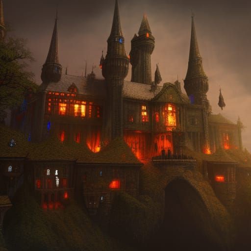 Ethereal Horror Castle in Fantastical Realism Style