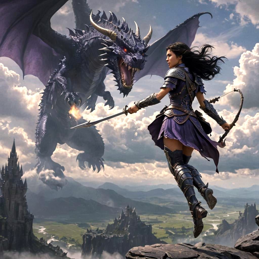 Epic Dragon Hunter Leaping Towards Black Dragon