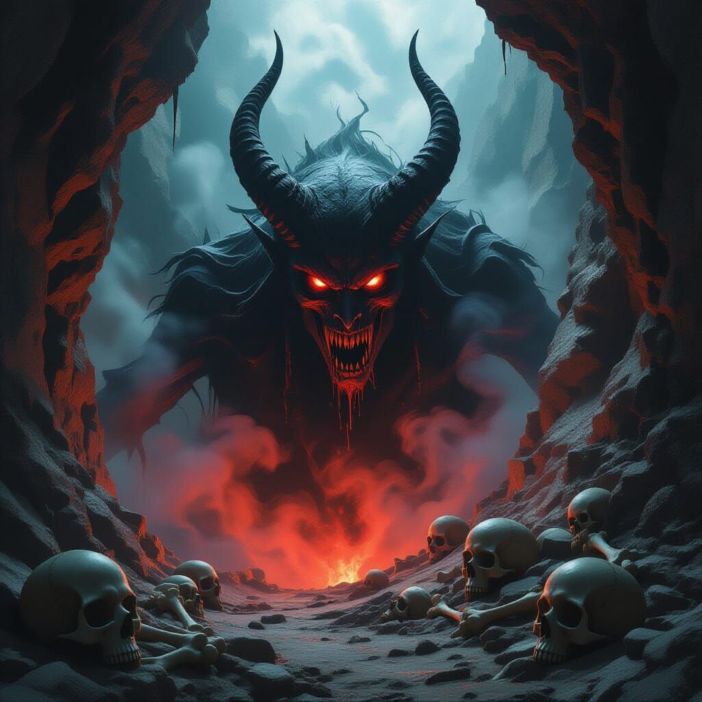 Shadow Demon Emerges from Crevasse in Hyperrealism