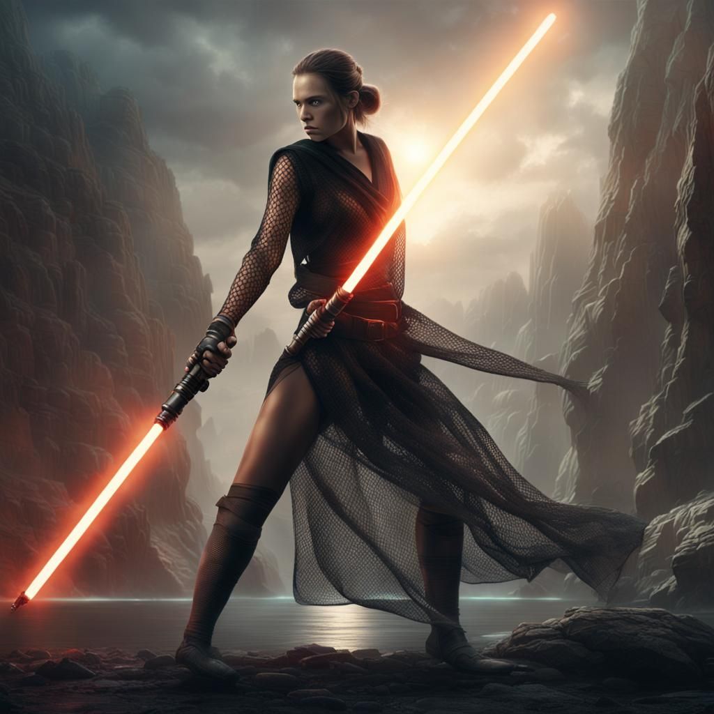 Epic Cyberpunk Female Jedi Wields Light Saber