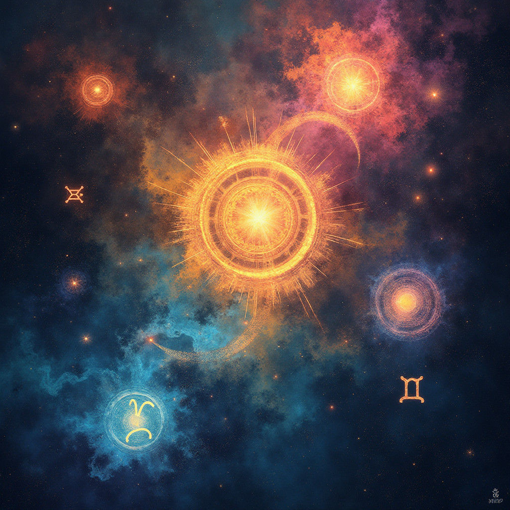 Surreal Zodiac Symbols Float in Celestial Dreamscape