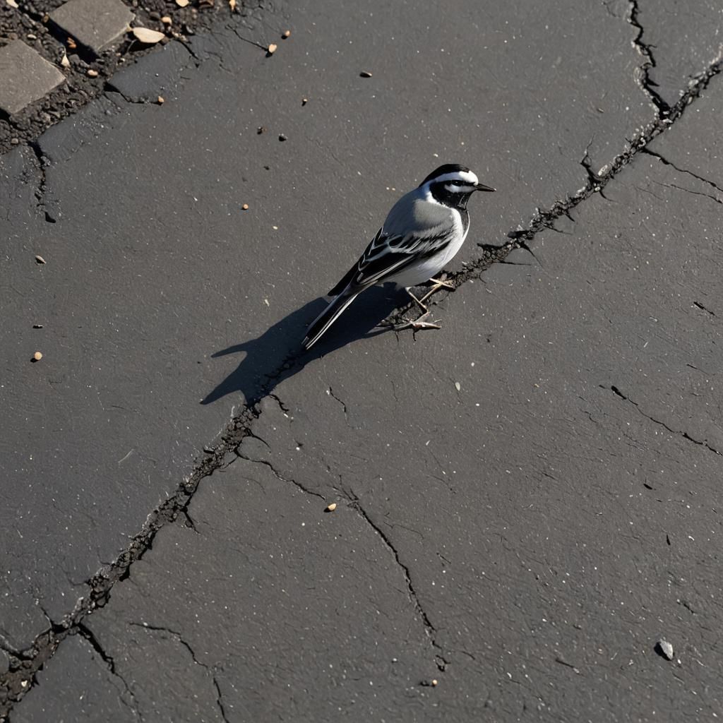 White Wagtail on Asphalt: Realistic Bird Portrait