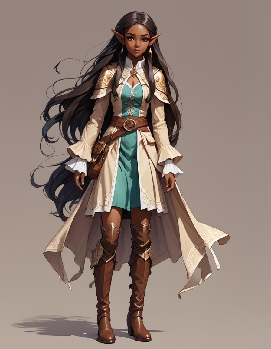 African American Elf Maiden in Pastel Attire