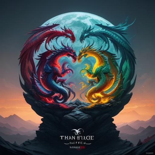 Dragon and Phoenix Yin Yang Harmony in Vibrant Hyperrealism