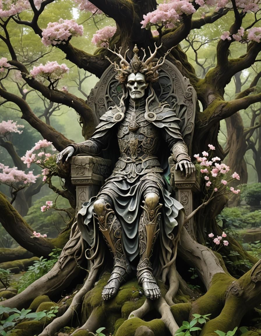 Regal Figure in a Haunting, Mystical Garden