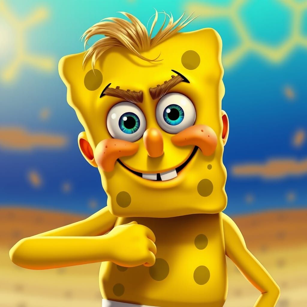 Humanized Spongebob Squarepants in Vibrant Sunset Hues