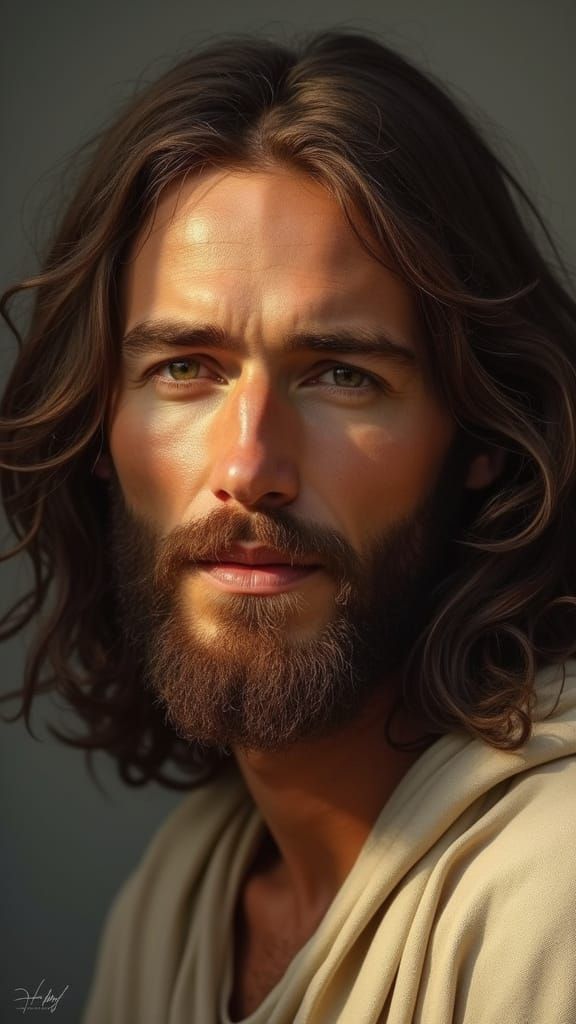 Jesus Christ in a Chiaroscuro Portrait with Warm, Compassion...