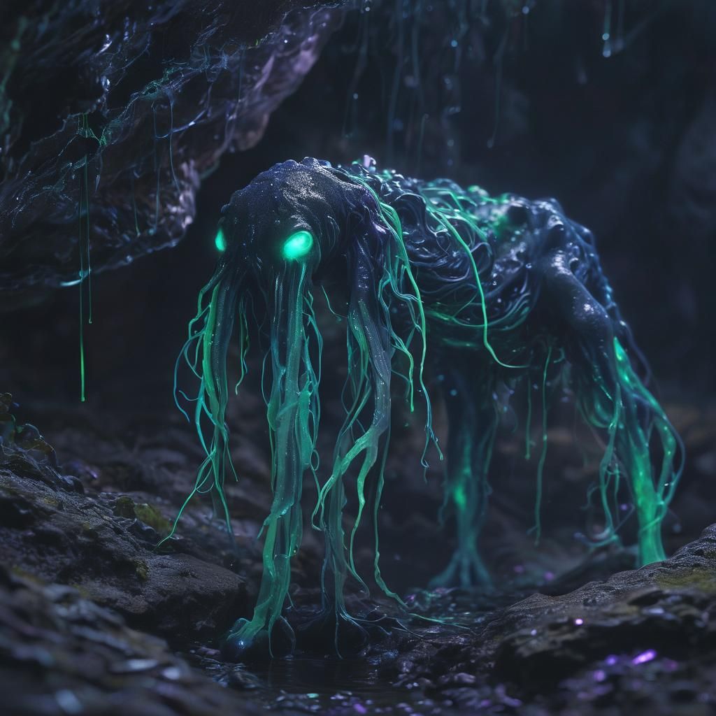 Mysterious, Bio-Luminescent Creature in a Dark Cave
