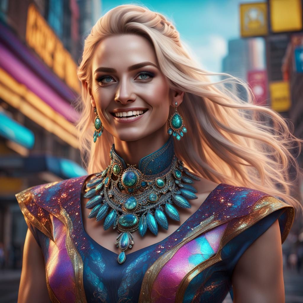 Hyperrealistic portrait of a stunning beaury blonde woman (s...