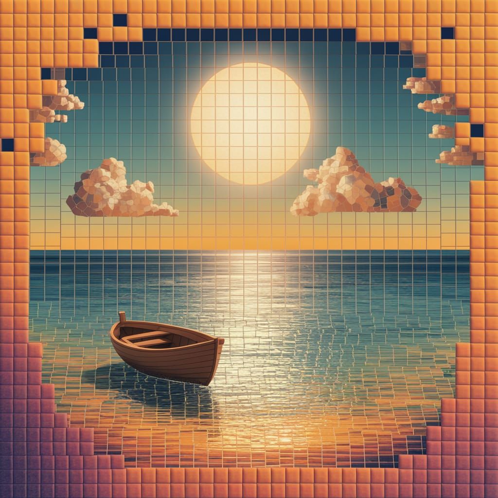 Surreal Beach Scene Mosaic in Vibrant Colors