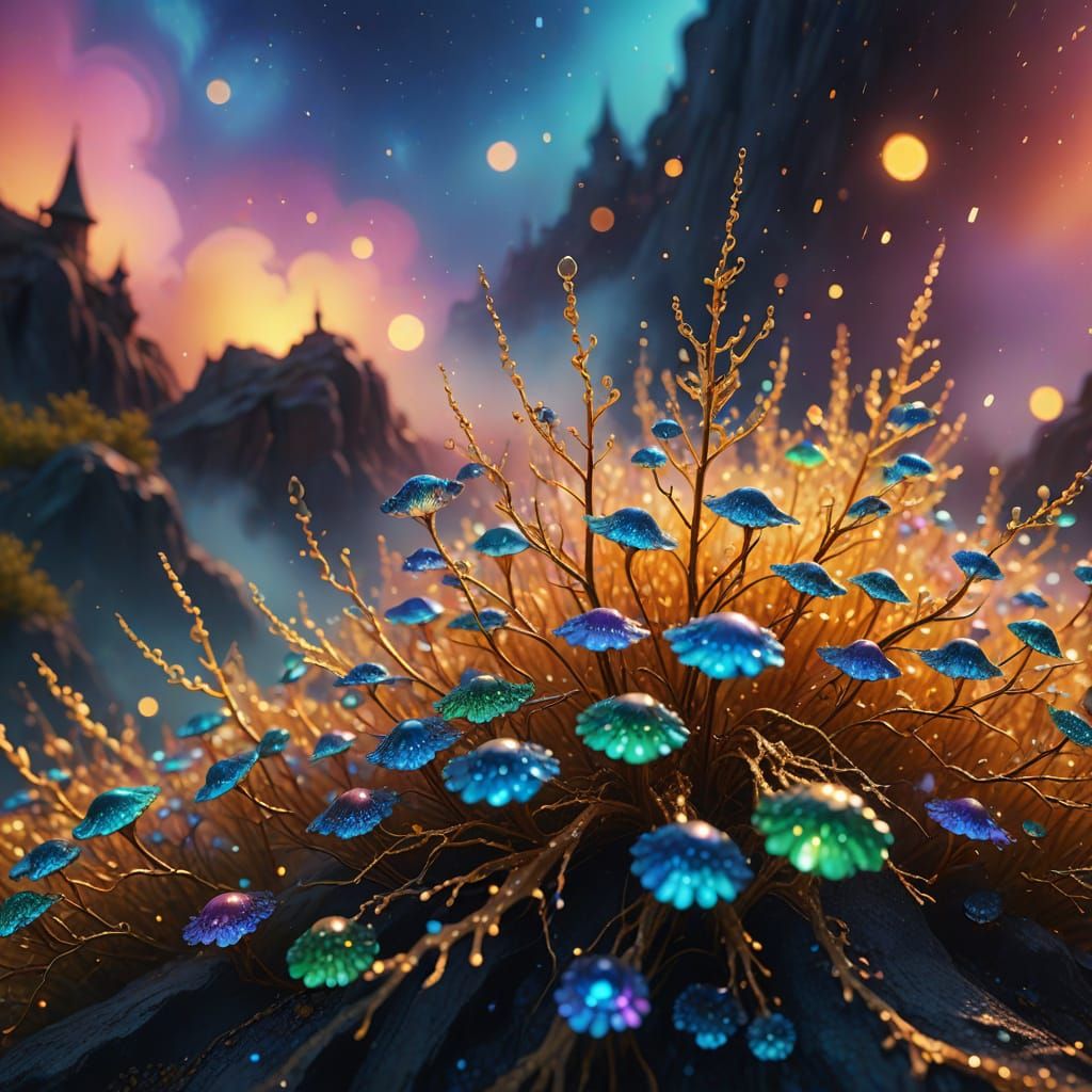 Surreal Macro Scene in Vibrant Dreamlike Colors