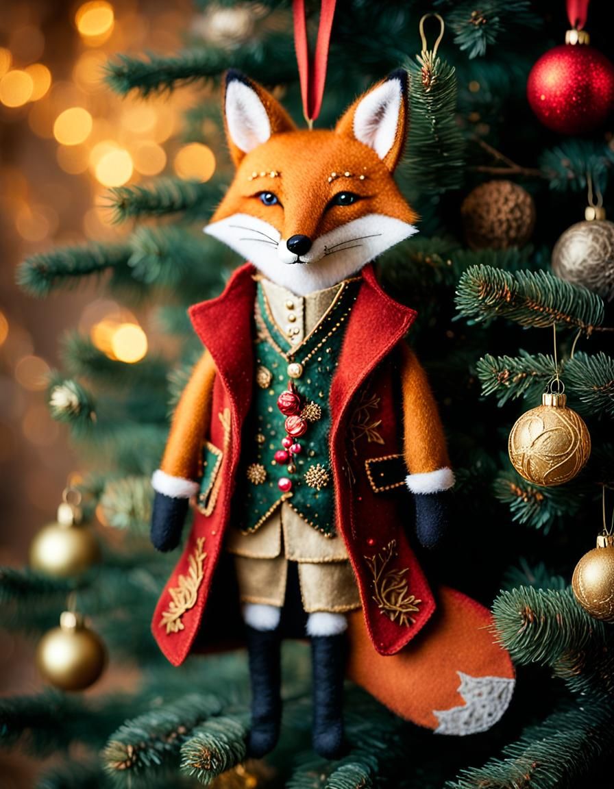 Whimsical Fox in Medieval Christmas Setting