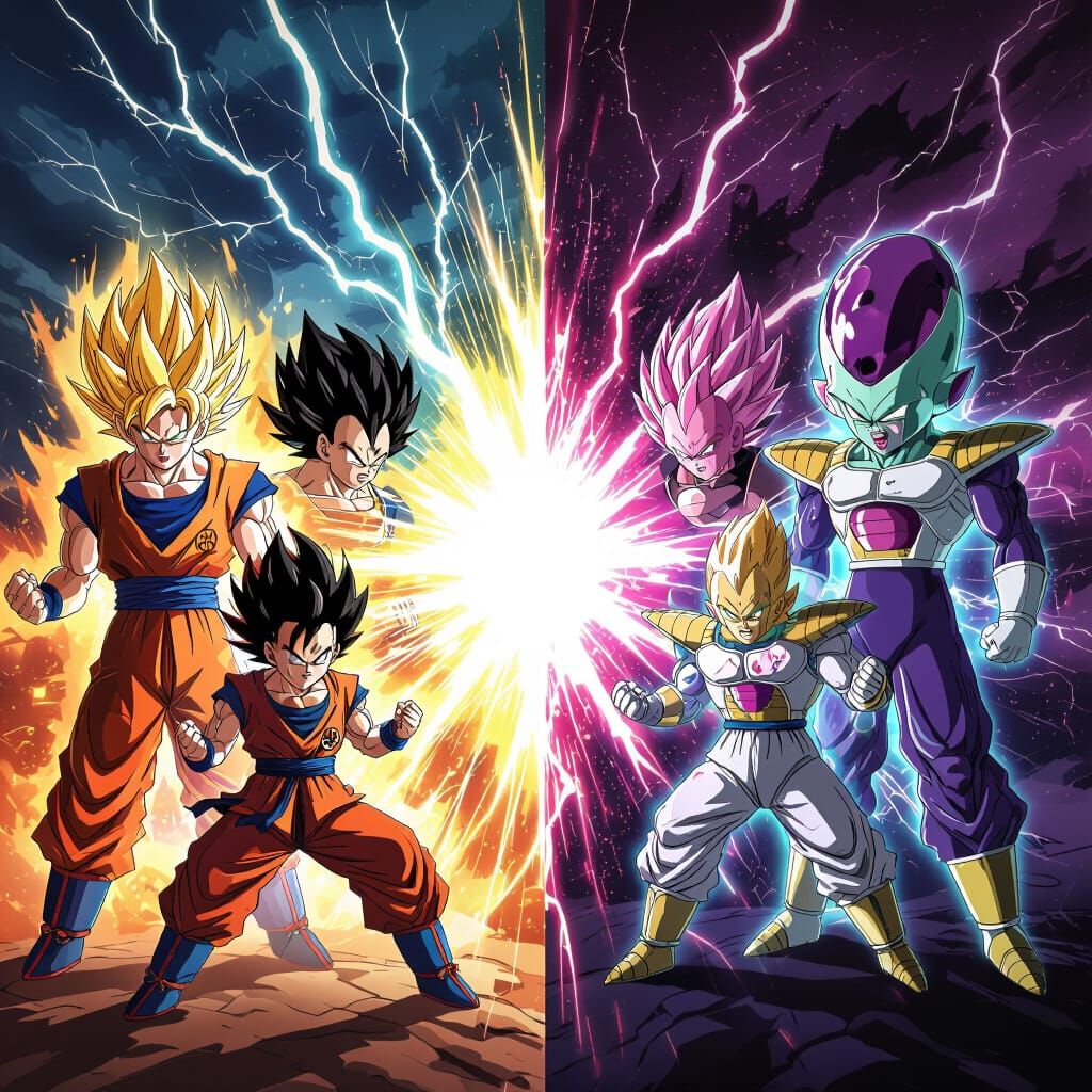 Dragon Ball Z Heroes vs Villains Anime Collage Poster
