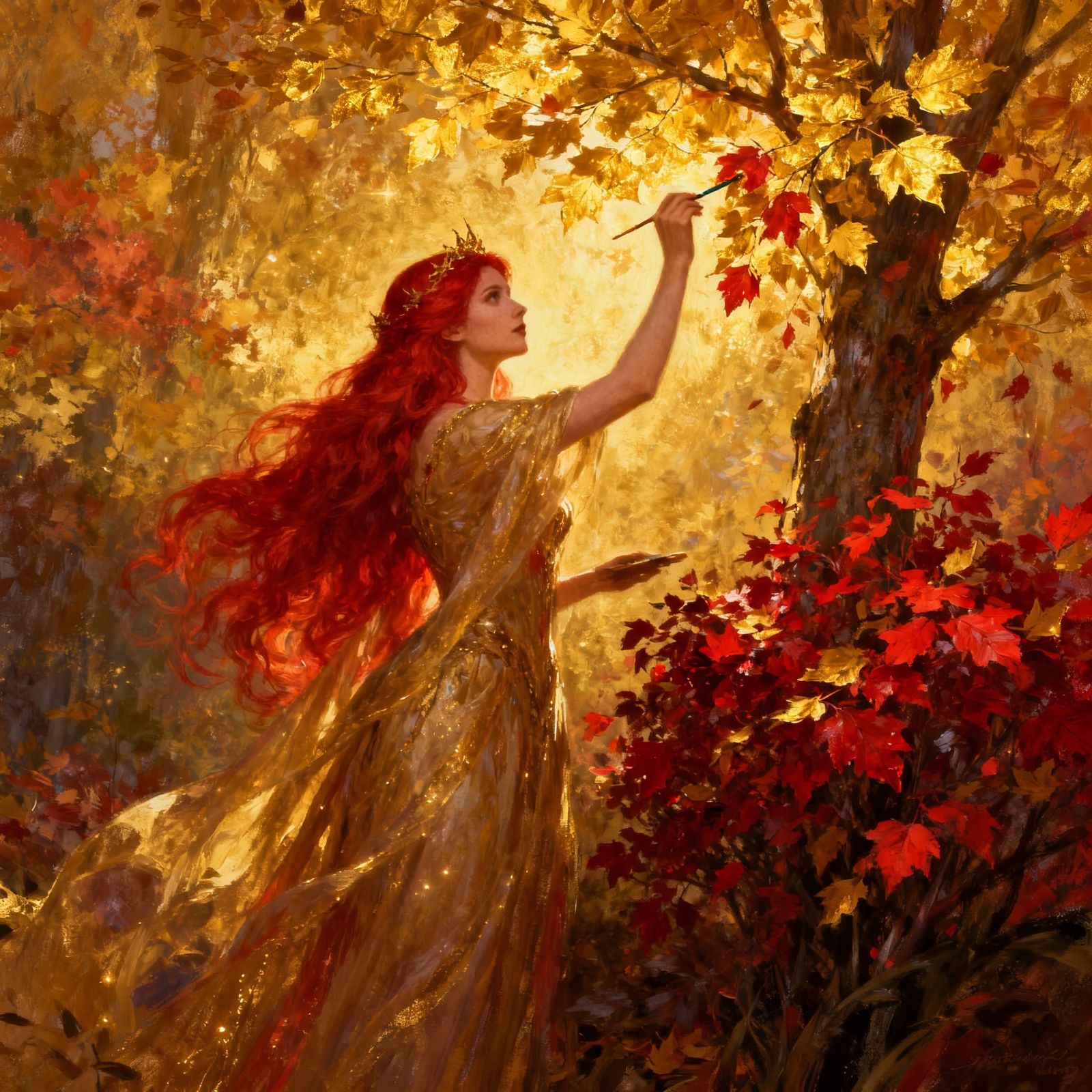Queen Autumn Paints Vibrant Fall Landscape