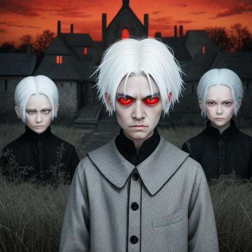 Children with White Hair and Red Eyes in a Haunting Village