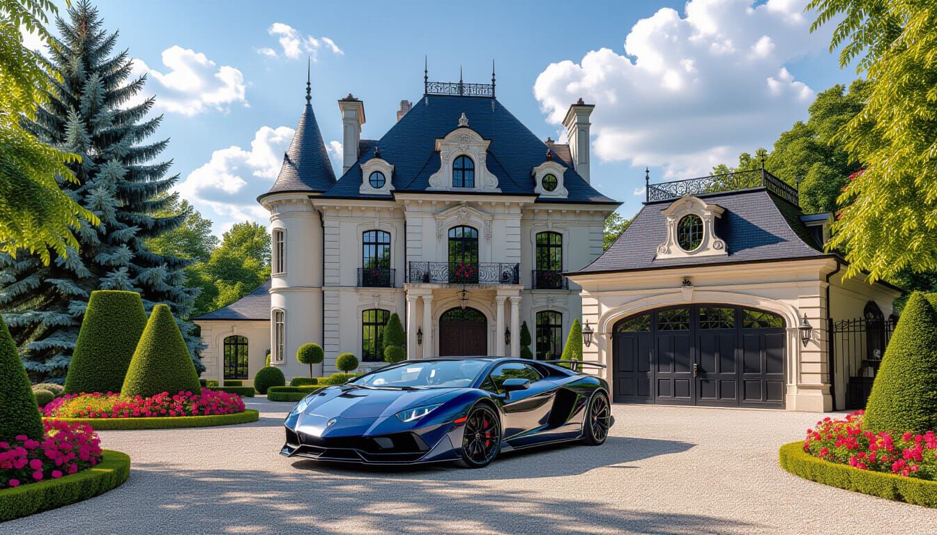 Victorian Chateau with Lamborghini in Monet Style