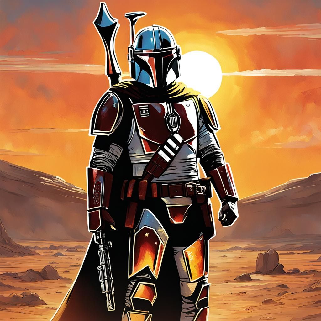 Mandalorian in Radiant Sunset Light