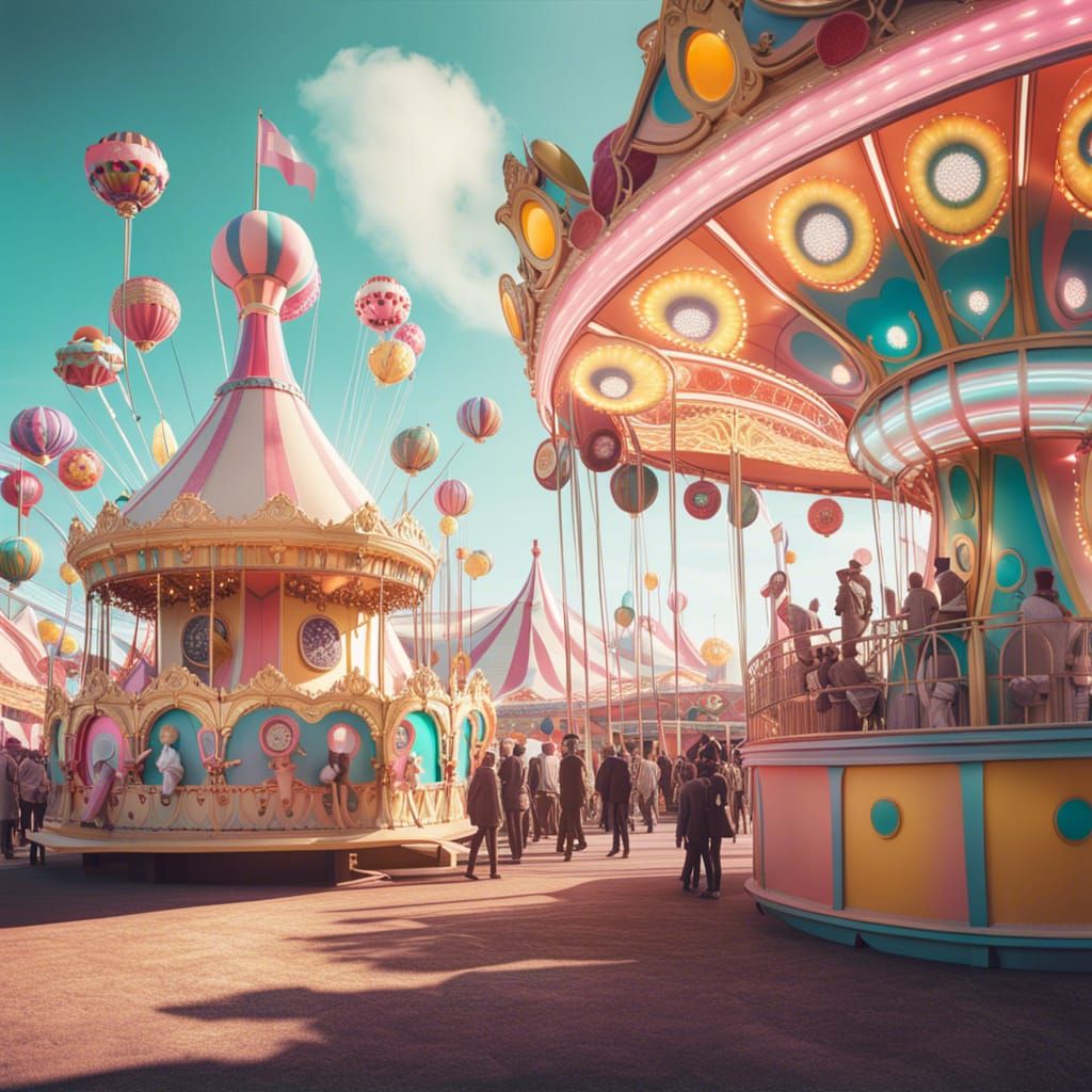 Surreal Carnival Spectacle in Pastel Hues